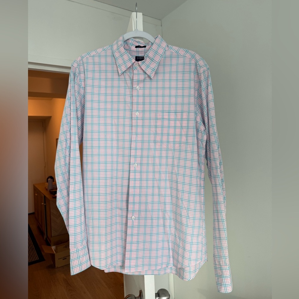 J. Crew Factory Men's Pink and Blue Plaid Shirt